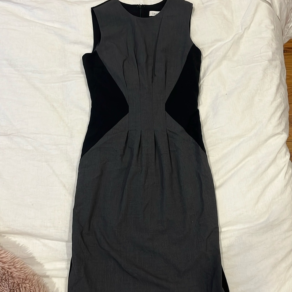 Gray and black dress.